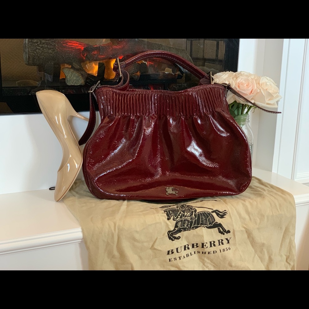 Deep Wine Leather Burberry Shoulder Bag w/Dust bag
